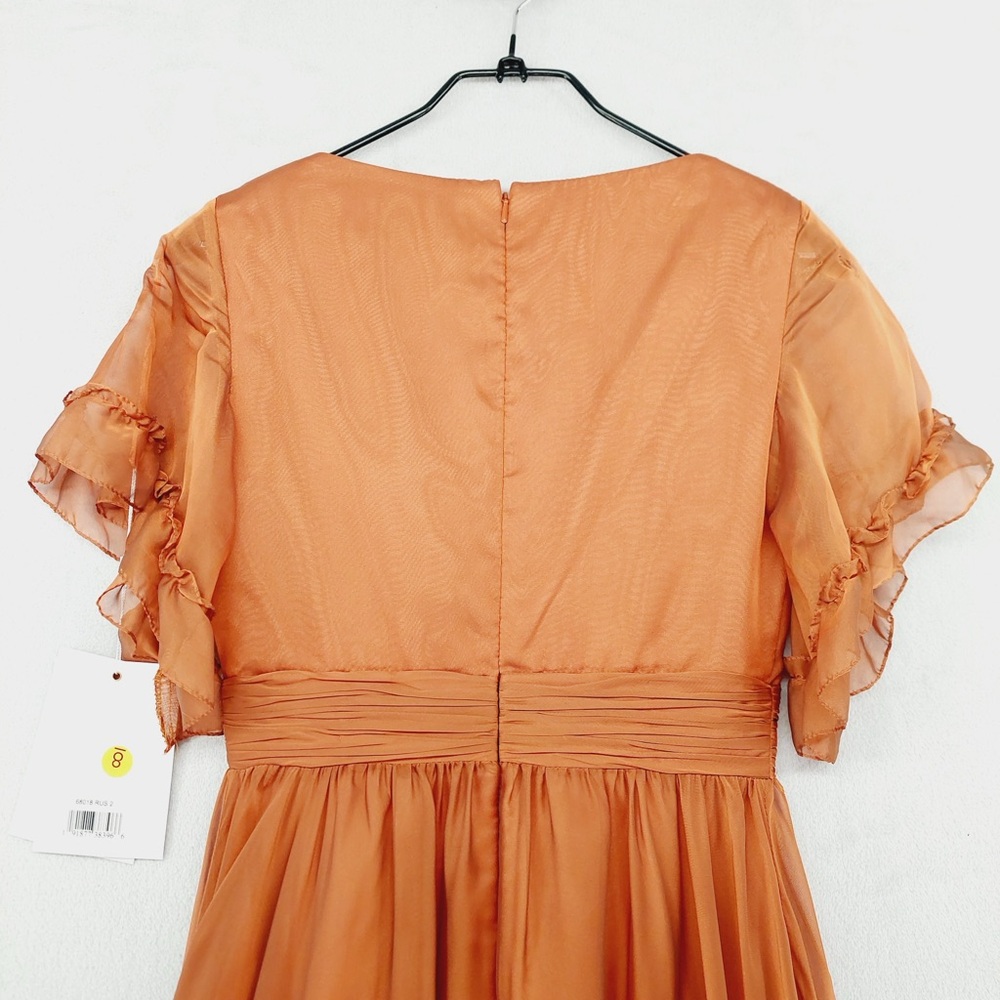 NEW Mac Duggal Orange Peasant Skirt Ruffle Sleeve Midi Dress P2047 - Picture 8 of 11